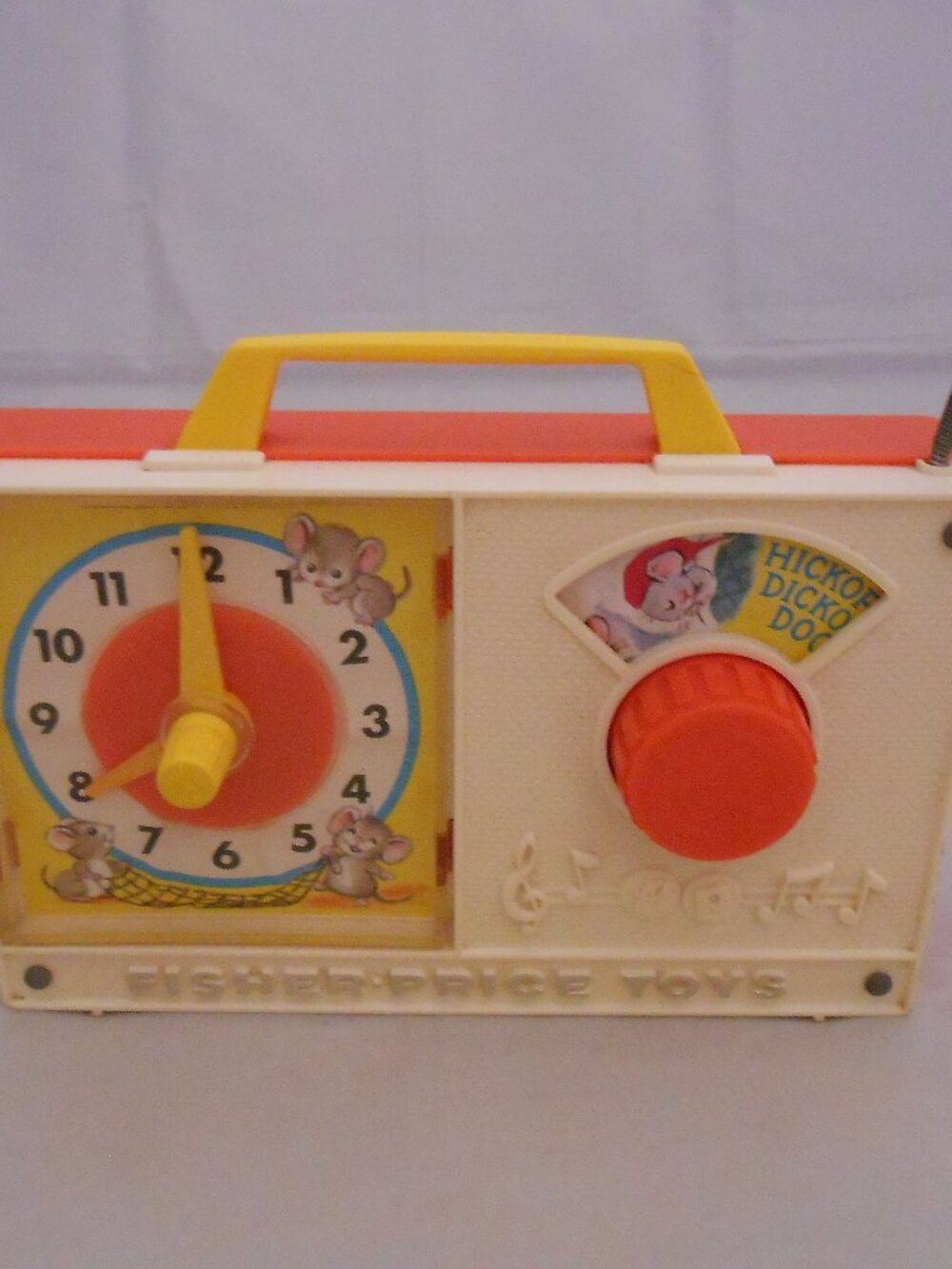 Vintage Fisher Price Wind-Up Clock, Hickory Dickory Dock, Music Box, Clock Radio